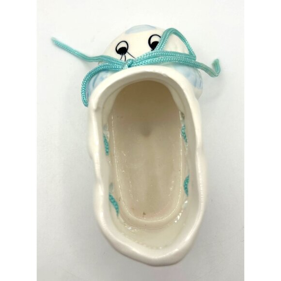 Vintage Ceramic Baby Shoe Planter Blue Laces Adorable Face Shower Gift - Picture 6 of 9